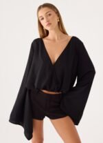Orelia Long Sleeve Top - Black - Image 2
