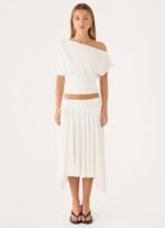 Perrie Asymmetrical Midi Skirt - Cloud Dancer - Image 9