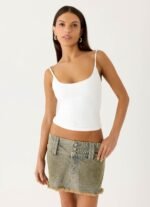 Roman Low Rise Denim Mini Skort - Vintage Tan Wash - Image 6