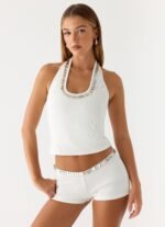 Rosmunda Beaded Mini Shorts - White - Image 5