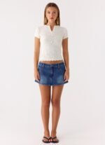 Sebastian Low Rise Denim Mini Skort - Blue Wash - Image 3