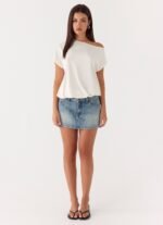 Silas Low Rise Denim Mini Skirt - Vintage Wash Blue - Image 2