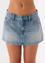 Silas Low Rise Denim Mini Skirt - Vintage Wash Blue - Image 6