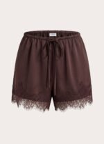 Tarina Lace Trim Mini Shorts - Chocolate - Image 9