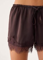 Tarina Lace Trim Mini Shorts - Chocolate - Image 7