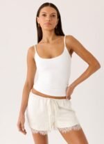 Tarina Lace Trim Mini Shorts - Ivory - Image 3