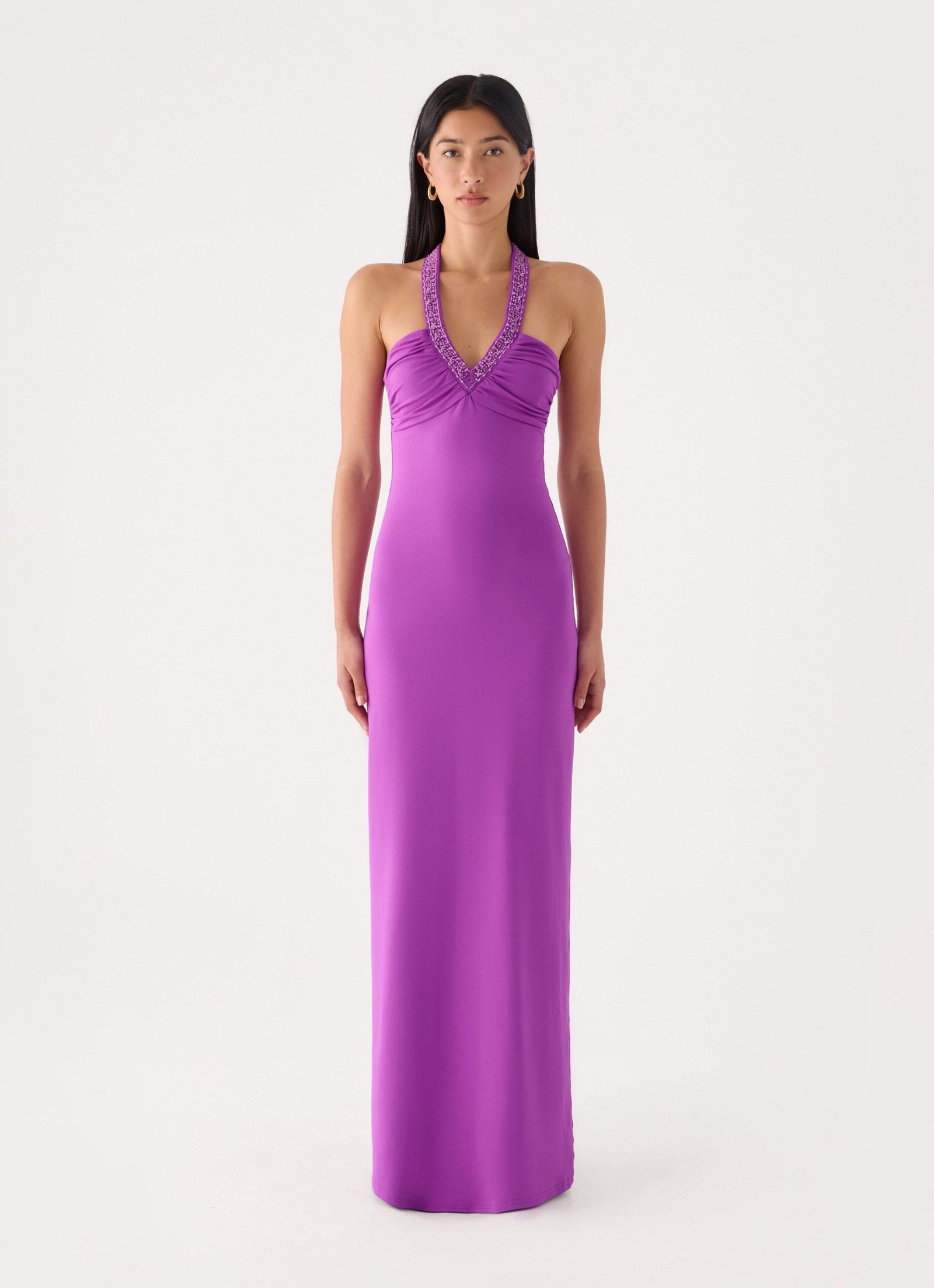 YamilaBeadedStrapMaxiDressPurple1.jpg Yamila Beaded Strap Maxi Dress - Purple - Image 1